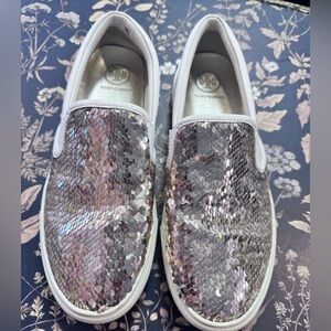 Tory Burch Women's Silver Sequin Slip-On Sneakers